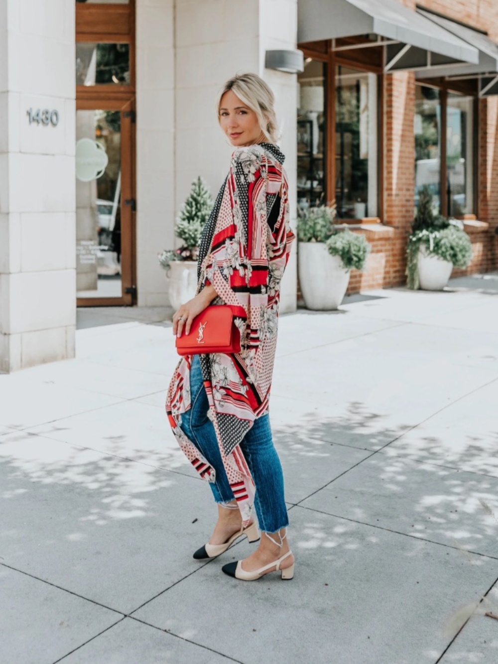Free People Morning Glory Black Red White Pink Floral Print Kimono Top